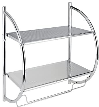 axentia Wandregal Arino, halbrundes Hängeregal, verchromtes Badregal mit zwei Böden, Handtuchhalter mit Befestigungsmaterial