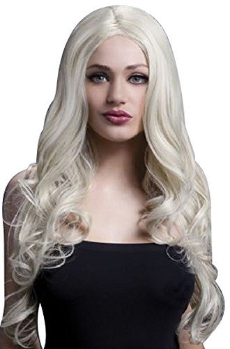 Smiffys Fever Kollektion, Rhianne Perücke, Blond, Lange, leicht lockig mit Mittelscheitel, 66cm / 26in Halloween