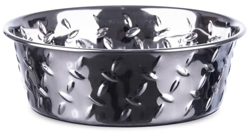 Loving Pets Ruff-N-Tuff Diamond Plated Dog Bowl Stainless Steel Heavy Weighted Dish - X-Small (750 ml)