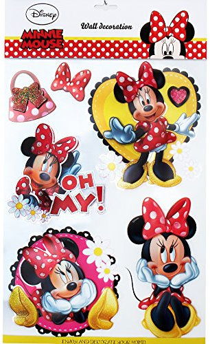 TE-Trend Disney 3D Poster Disney Minni Maus Wandtattoo 6 Stück Wandsticker Wandbilder Mädchen Kinderzimmer Deko Mehrfarbig