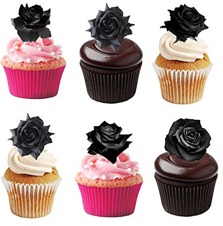 Top That Assortiment de 30 roses en papier comestible pour décoration de gâteau Idéal pour Halloween Noir