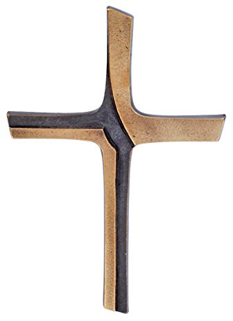 Butzon & Bercker Schmuckkreuz aus Bronze - 15x10 cm Wandkreuz modern | Design von Jürgen Peters - Zweifarbige Bronze dunkel & hell poliert - Handgefertigte christliche Kunst aus Deutschland