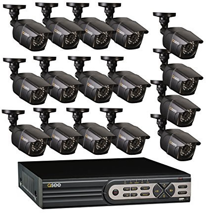 Q-See Qt5616–16e2–2 16 canaux 960H DVR en temps réel et 16 960H/700 lignes TV Bullet Caméras avec disque dur 2 To – Noir