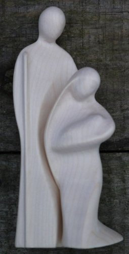 Krippenfiguren modern aus Holz - Heilige Familie zweiteilig 11cm - in Geschenkbox und mit Expertise