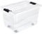 keeeper Caja de almacenamiento con ruedas, tapa y cierre deslizante, 59,5 x 39,5 x 35 cm, 52 l, Konrad, Transparente