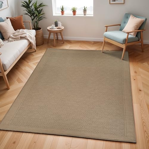 Livabliss Esha Drapia Geometric Rug, Living Room – 158x213 cm, Tan & Beige