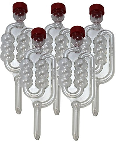 5 x Bubbler Airlocks with Red Dust Caps for Homebrew