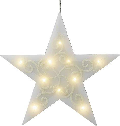 hellum Weihnachtsdekoration LED-Stern zum Aufhängen, Weiß, mit Saughaken, 10 warmweiße LED, ø25cm, Battteriebetrieben, 522488