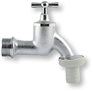 derClou24 Ventil Auslaufventil 3/4 Zoll Messing matt-verchromt mit Knebel-Oberteil, silber