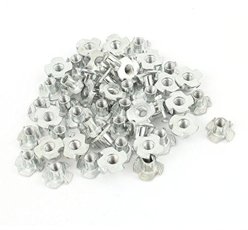 sourcing map 50Pcs Carbon Steel Zinc Plated M5 x 8mm 4 Pronged Tee Nut T-Nut for Table Legs Rock Climbing Wall Woodwork Holds Wood Cabinetry