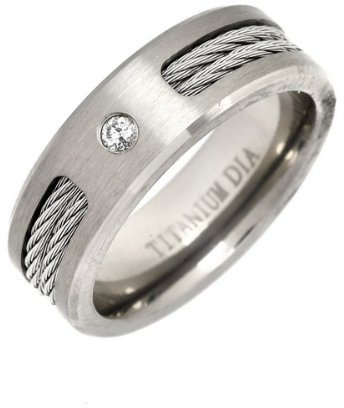 Theia Bague Titane Forme Ruban Confort 0.05ct Diamant, Mate avec Corde Métal 7mm - Taille 66