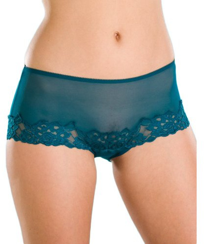 Camille Womens Three Pack Teal Green Sheer Mesh Lace Boxer Shorts
