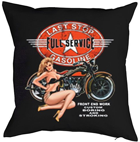unbekannt Polster für Biker Motiv aus USA Kissen mit Füllung Full Service Hot Girl with Bike Wild Biker Polster Geschenk Biker Bike Biken Motorrad