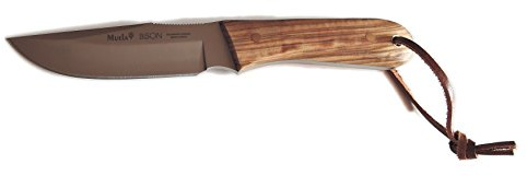 Coltello da Caccia Muela Bison Manici in Legno d'oliva, Integrale, la Dimensione Totale di 18 cm + Carta Regalo Multiuso