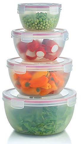 Komax Biokips Rührschüsseln mit Deckel Set - Mehrfach verwendbare, stapelbare luftdichte Frischhaltedosen - BPA-Freie Salatschüsseln mit Deckel - Mikrowellen- & Spülmaschinenfest Meal Prep Container