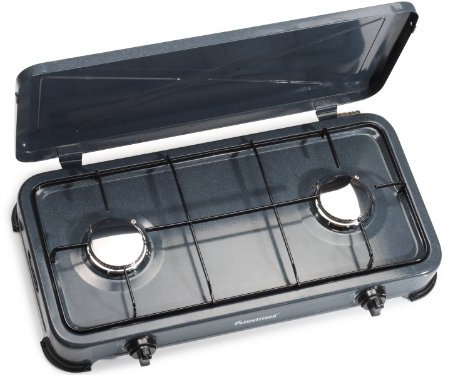FireFriend Fornello a Gas da Campeggio KO-6582 – Sicurezza Termica – 2 Bruciatori – 2 x 1500 Watt – Grigio