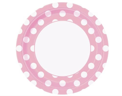Unique Party - 37975 - Paquet de 8 Assiettes - Carton à Pois - 23 cm - Rose Pastel