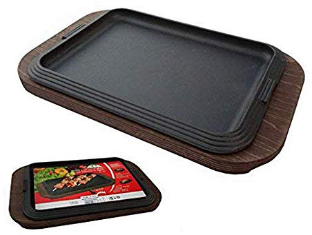 Ilsa Plateau de service en fonte avec plateau en bois 30 x 22 cm
