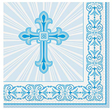 Unique Party Strahlend Kreuz blau Religiöse Servietten, 16 Stück