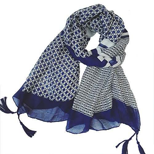 Aiklin Damen Schal Voile Halstücher Sommer Bluemen Printed Schultertuch (Dunkelblau)
