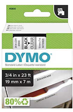 DYMO Authentic D1 45800 Etikettenband (schwarzer Druck auf transparentem Klebeband, 1,9 cm B x 6,9 cm L, 1 Kartusche)