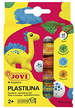 Jovi - PLASTILINA, pâte à modeler végétale, 6 x 15 grammes, assortiment multicolore, Grande plasticité, Sans gluten, Idéale pour les enfants à partir de 2 ans (90/6)
