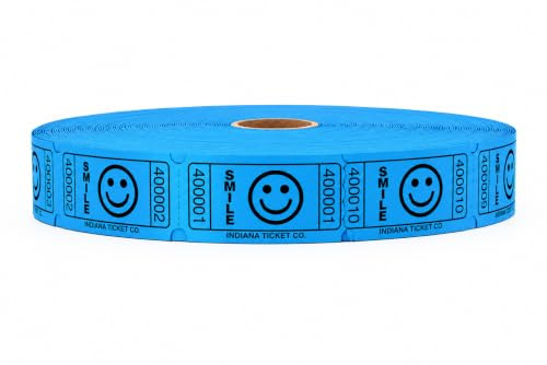 INDIANA TICKET CO. 2000 Count Raffle Tickets, Smile, (Blue) - Tickets for Fundraisers, Carnivals, Door Prizes, 50/50 Drawings, Food & Drink, Events, Classroom Rewards - 1 of 8 Colors - Made in USA