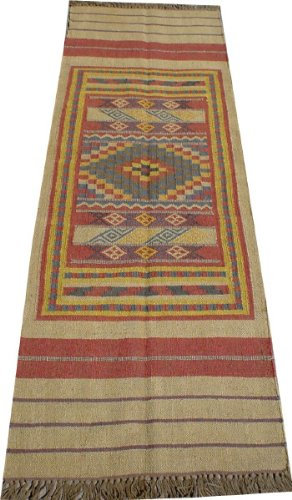 GURU SHOP Orientalischer Grob Gewebter Kelim Teppiche 250x80 cm - Muster 5, Elfenbein, Leinen, Teppiche, Bodenmatten