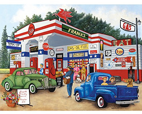Bits and Pieces - 500 Piece Puzzle for Adults - Frank's Friendly Service - 500 pc Gas Station Americana Summer Jigsaw by Artist Kay Lamb Shannon