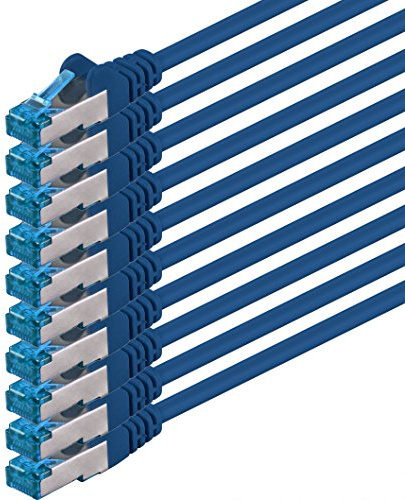 1aTTack.de 10m - CAT6a - network cable blue - 10 pieces CAT 6 A patch cable 10000 Mbit s SFTP PIMF 500 MHz compatible with CAT5 CAT6 CAT7 DSL Internet Switch Router