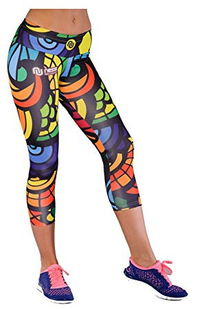 Nessi Damen 3/4 Leggings OSTK Laufhose Fitnesshose Atmungsaktiv Mosaikglas - 04 Mosaikglas, XS/S
