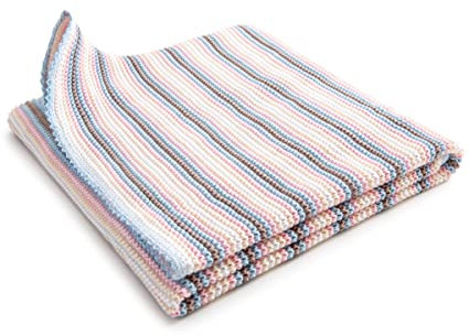 Sonnenstrick Erstlingsdecke/Babydecke/Kuscheldecke/Strickdecke aus 100% Bio Baumwolle kba made in Germany 80 x 80 cm gestreift rosa