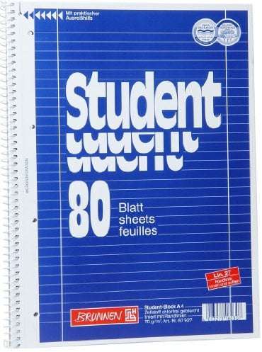 5 Brunnen Collegeblöcke Student A4 Lineatur 27, 80 Blatt