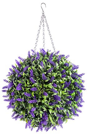 Best Artificial 38cm Purple Lavender Lush Long Leaf Flower Topiary Grass Ball - UV Protected