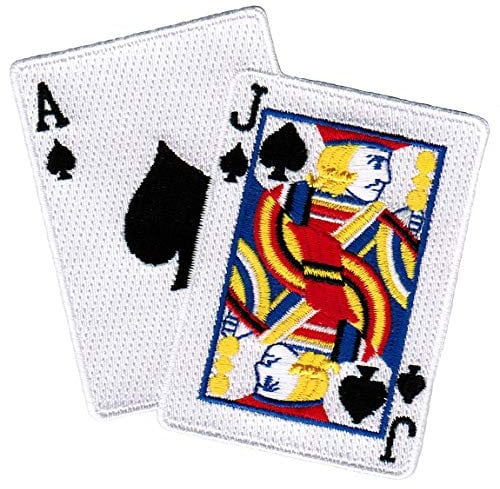 Blackjack Bügelbild bestickt Gambling Emblem Ace Jack of Spades Las Vegas Spielkarten Souvenir