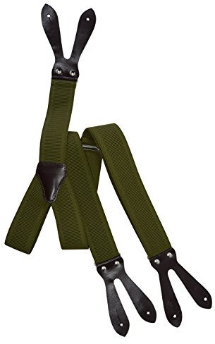 Hosenträger mit Knopfloch und Echt Lederriemen im Dunkelbraun - 3.5cm. Olivgrün