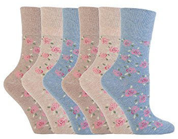 6 Pairs Women's Sockshop Cotton Gentle grip socks 4-8 uk, 37-42 eu Rose GG46