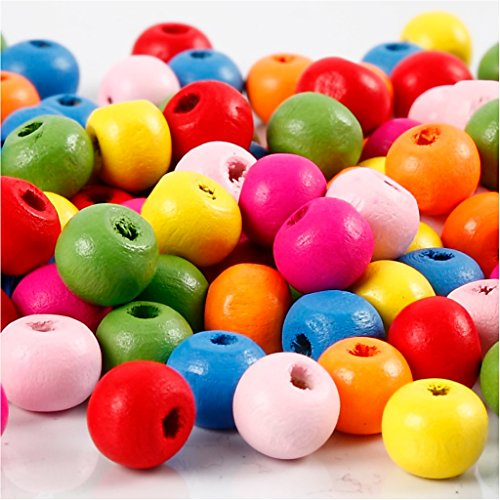 Wooden beads mix, D: 8 mm, hole size 1,5-2 mm, asstd colours, 16g, approx. 90 asstd