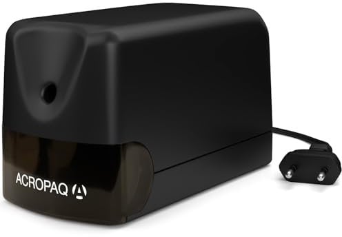 ACROPAQ Elektrischer Anspitzer - Professioneller Spitzer, Mit Behälter, Für Stifte bis einer Dicke von 7,5mm Durchmesser - Spitzer mit Dose - Schwarz