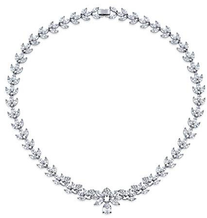 Bling Jewelry Klassische Vintage-Stil Braut Marquise-Schliff Kubikzirkonia Tropfen-Tränen Aa CZ Statement Kragen Tennis Halskette Für Frauen Hochzeit Abschlussball Silber Plattiert