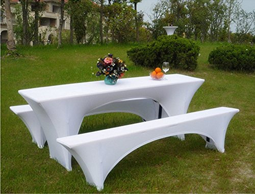 Stoff-Kollektion - Hussen Bierzeltgarnitur Set 3er aus Polyester - Stretch Bierbank- & Biertischhussen - Festzeltgarnitur aus 1x Biertischbezug 220x50x70cm & 2X Bierbankbezug 220x25x45cm - Weiß