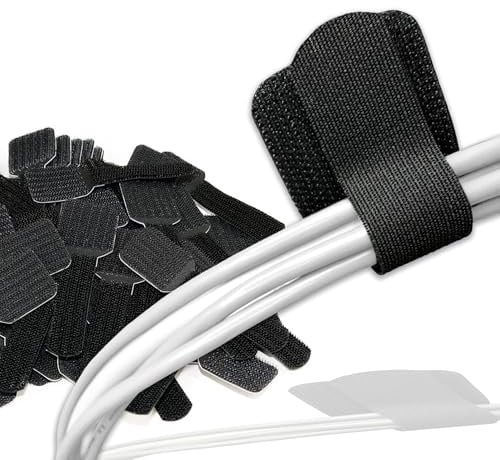 Label The Cable Bandas Sujeta Cables con Cinta Adhesiva para Gestión de Cables - Organizador de Cables para Paredes y Mesas - Pasacables de Pared - LTC Wall Straps - 50 Pack - Negro - Pro 3110