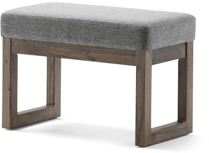 SIMPLIHOME Milltown Small Ottoman Bench - 27 Wide x 18 High Upholstered Linen Look Fabric Rectangle Footstool Ottoman in Grey, Contemporary Bench for Entryway with Cushioned Seat, Assembled