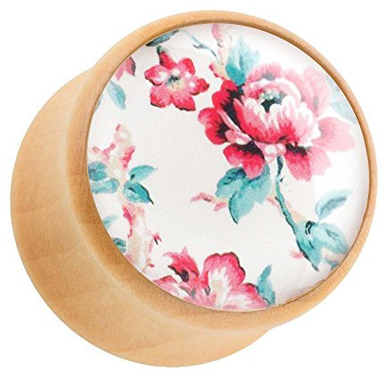 Piercingfaktor Ohr Plug Flesh Tunnel Piercing Ohrpiercing Holz Braun mit Rosen Blumen 25mm
