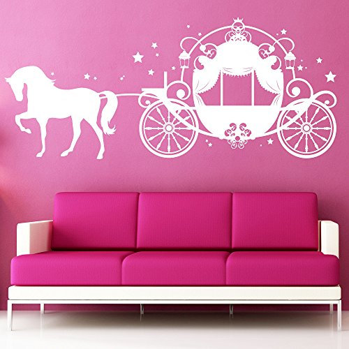 Wandtattoo Loft Kutsche mit Pferd und Sternen“ - Wandtattoo / 49 Farben / 3 Größen/für Kinderzimmer und andere Wohnräume/beige / 80 x 187 cm