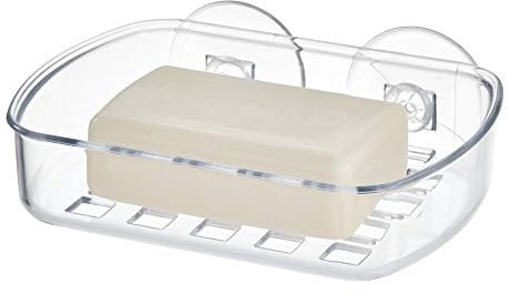 iDesign Basic Seifenhalter mit Saugnapf für die Dusche, aus strapazierfähigem Kunststoff mit zwei starken Saugnäpfen, transparent, 13,3 cm x 10,2 cm x 5,1 cm
