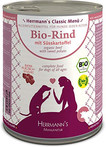 Herrmanns Bio Hundefutter Rind Menu 2 mit Süßkartoffeln, Kürbis 800 g, 6er Pack (6 x 800 g)