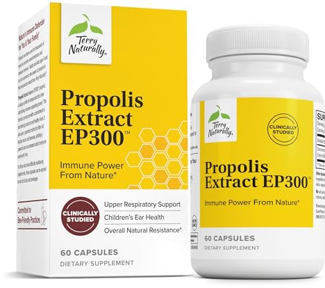 Terry Naturally Propolis Extract EP300 - Upper Respiratory & Immune System Support Supplement - Child & Adult Supplement with Bee Propolis Extract - 60 Capsules