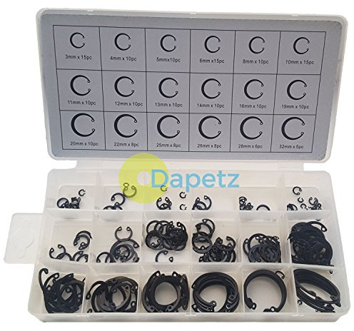Dapetz ® 180Pcs Internal Circlip Set Snap Ring Assortment Set, 3mm to 32mm Sizes for for Axles, Shafts & Other Moving Parts Supplied in Plastic Storage Case