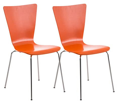 CLP Set 2X Sillas de Visita Aaron I Juego de 2X Silla de Comedor con Asiento de Madera I 2X Silla de Cocina Apilable I Color:, Color:Naranja